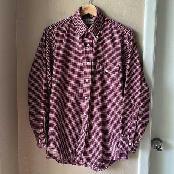 L.L. BEAN Mens Maroon Plaid Long Sleeve Button Down Shirt - Picture 2 of 6